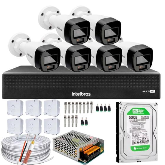 Imagem de Kit 6 câmeras Intelbras VHD 1220B Full Color Dvr mhdx 1008-c C/HD 500gb