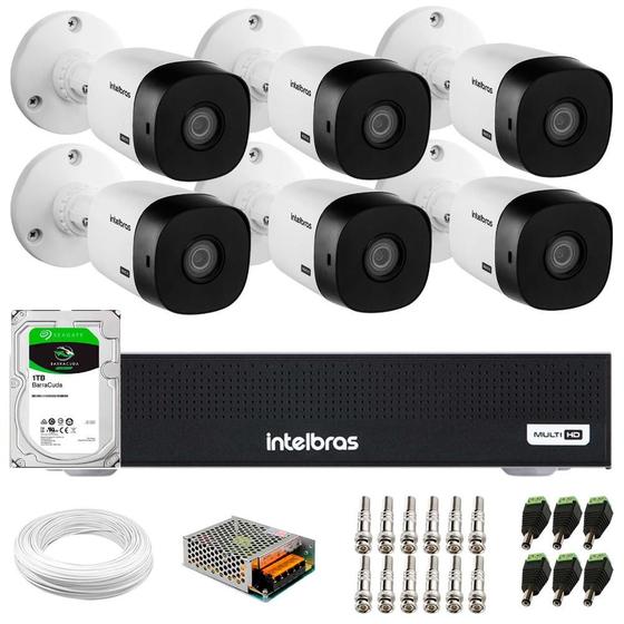 Imagem de Kit 6 Câmeras Intelbras VHD 1530 B 5 megapixel HDCVI Infra 30m IP67 + DVR Intelbras MHDX 3008-C 8 Canais + HD 1TB BarraCuda