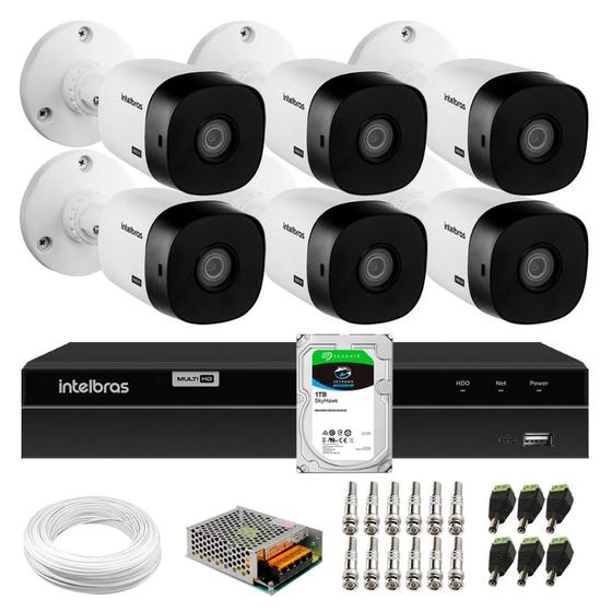 Imagem de Kit 6 Câmeras Intelbras VHL 1220 B G2 Full HD 1080p Bullet HDCVI Lite + DVR 8 canais MHDX 1308 Detecção Inteligente de Movimento + HD 1TB SkyHawk