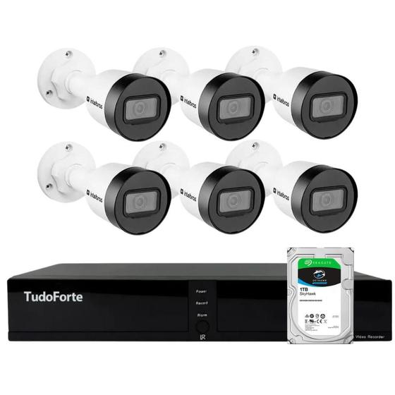 Imagem de Kit 6 Câmeras Intelbras VIP-C 1230 B IP Bullet Full HD 1080p IP67 Visão Noturna 30m + DVR Tudo Forte TFHDX 3308 8 Canais + HD SkyHawk 1TB