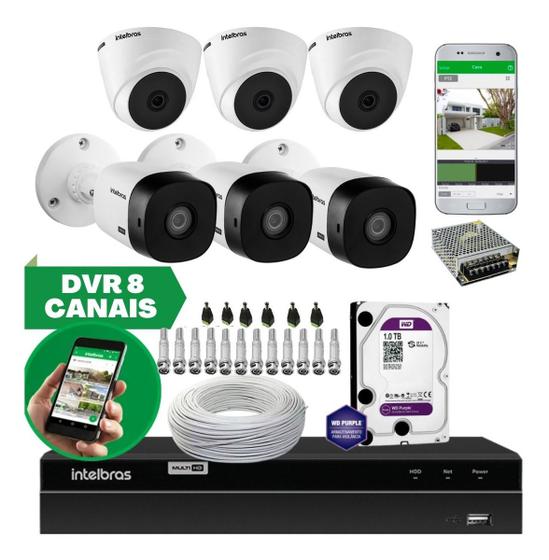Kit 6 Câmeras Interna/externa Dvr 8ch Hd 1tb Purple Intelbra