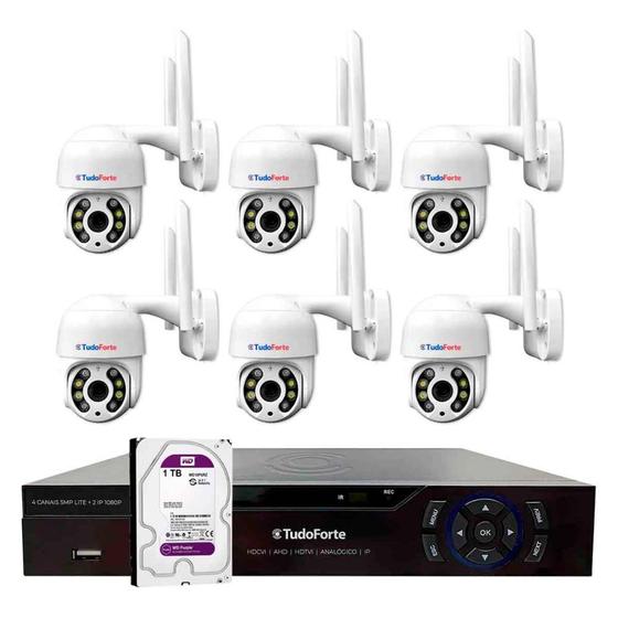 Imagem de Kit 6 Câmeras Ip Wifi Speed Dome Externa Motorizada Full HD Tudo Forte + DVR Gravador de Vídeo Tudo Forte TFHDX 3304 4 Canais + HD 1TB Purple