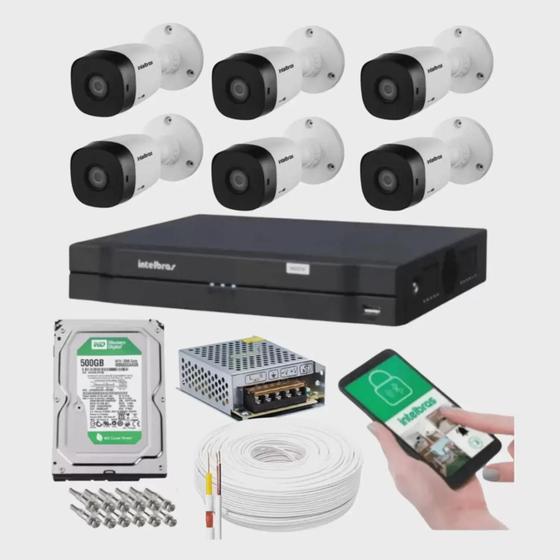 Imagem de Kit 6 Câmeras Multi Hd 1120b Dvr Intelbras 8 Canais Com Hd