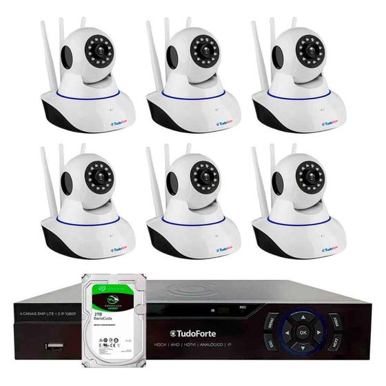 Imagem de Kit 6 Câmeras Robô IP Wifi HD 720p Com áudio e Visão Noturna Tudo Forte + DVR Gravador TFHDX 3304 4 Canais + HD 2TB Barracuda