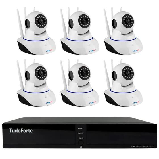 Imagem de Kit 6 Câmeras Robô IP Wifi HD 720p Sem Fio Com áudio e Visão Noturna Tudo Forte + DVR Gravador de Vídeo Tudo Forte TFHDX 3304 4 Canais