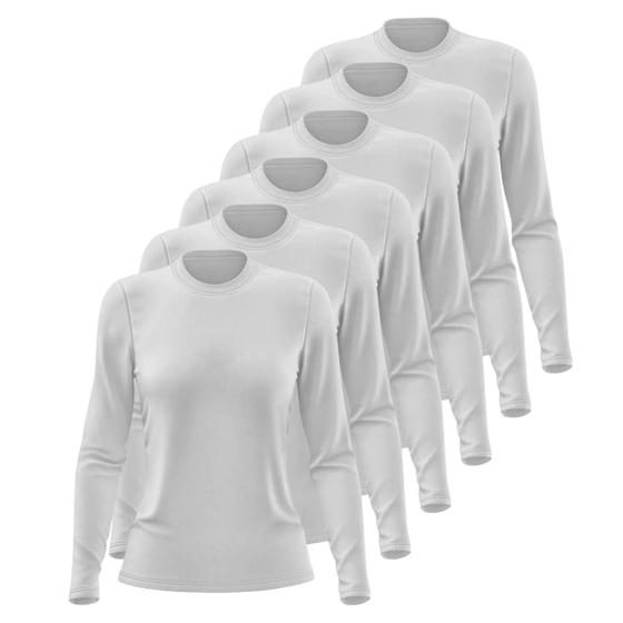 Imagem de Kit 6 Camiseta Manga Longa Blusa Feminina Algodão Gola Redonda Fafenix