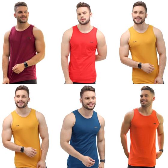 Imagem de Kit 6 Camiseta regata masculina lisa verão 100% algodão