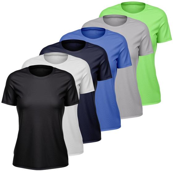 Imagem de Kit 6 Camisetas Feminina Dry Manga Curta Proteção UV Slim Fit Básica Academia Treino Fitness