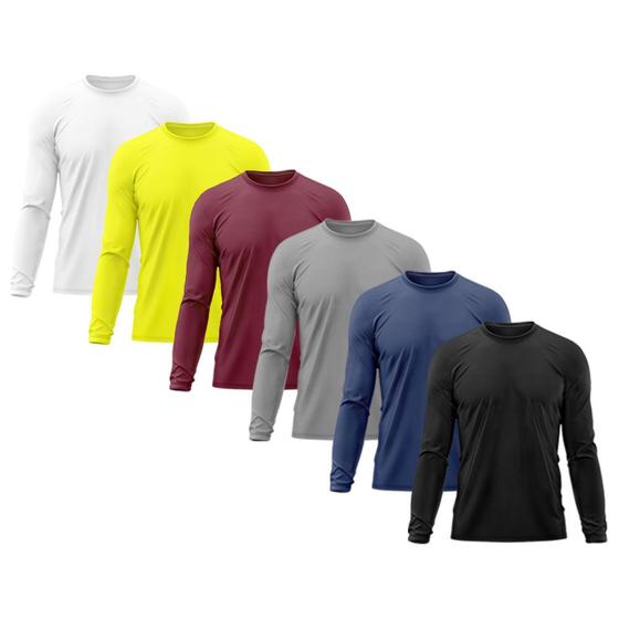 Imagem de Kit 6 Camisetas Masculina Térmica Proteção Solar UV  50/ Praia Treino Esporte Dry Manga Longa