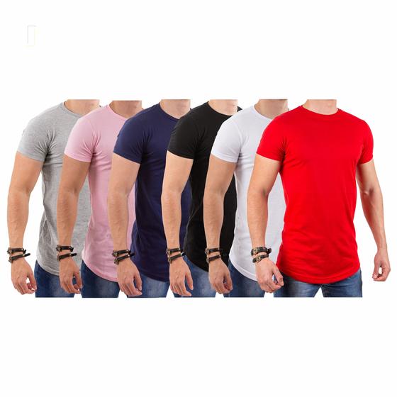 Imagem de Kit 6 Camisetas Masculinas Camisa Blusa Longline Corte Ajustado Slim Algodao Premium