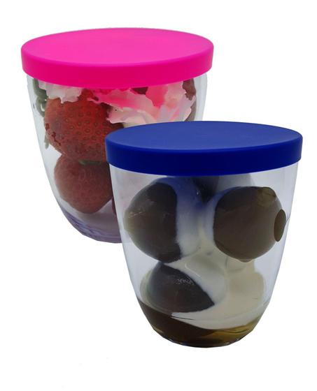 Imagem de Kit 6 Candy Cup Mousse - Copo para sobremesa em Acrílico com tampa Rosa 8x9cm - 280ml