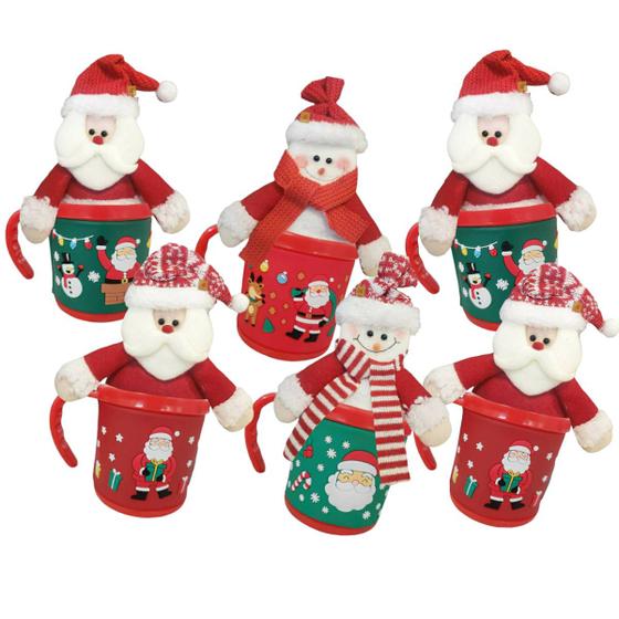 Imagem de Kit 6 Caneca 200ml+6 Papai Noel ou Boneco Neve Enfeite Natal