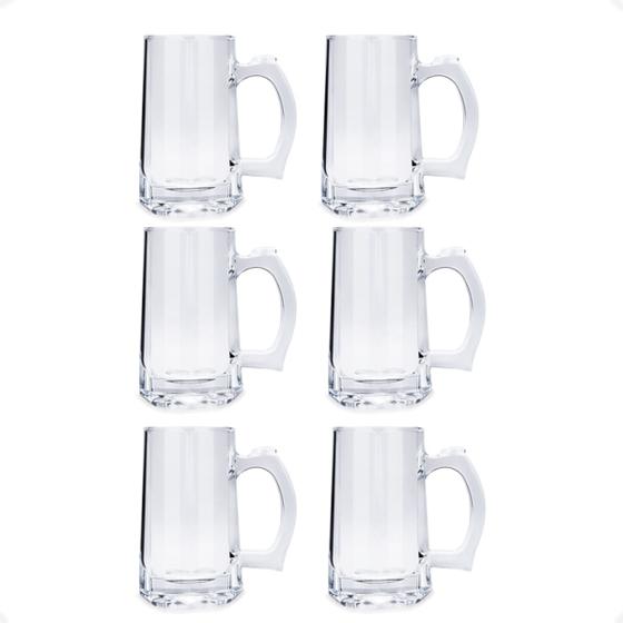 Imagem de Kit 6 Caneca 380 Ml de Vidro Temperado Com Alça para Chopp