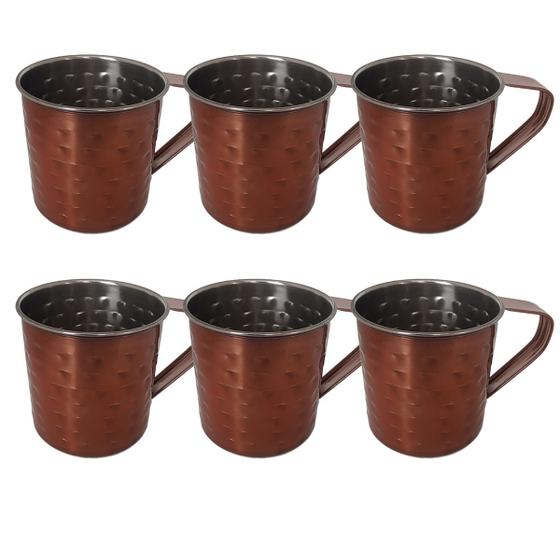 Imagem de Kit 6 Caneca Aço Inox Amassadinho Moscow Mule 300mL Cobreada