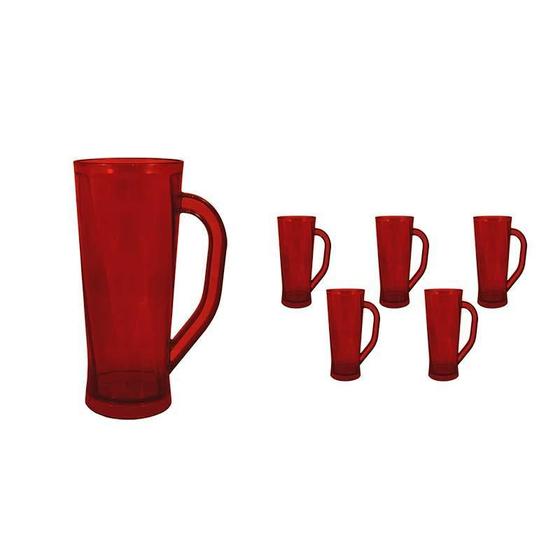 Imagem de Kit 6 Caneca Chopp Cristal Vermelho 430Ml Plástico