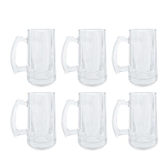 Imagem de Kit 6 Caneca De Vidro 400ml Robusta Alça Cerveja Chopp Bebidas Temperatura Ideal Zero Grau Freezer Transparente