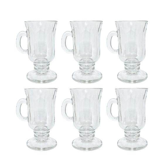 Imagem de Kit 6 Caneca Tradicional Clássica Para Irish Coffee Café Chocolate Quente Cappuccino Taça Transparente 230ml