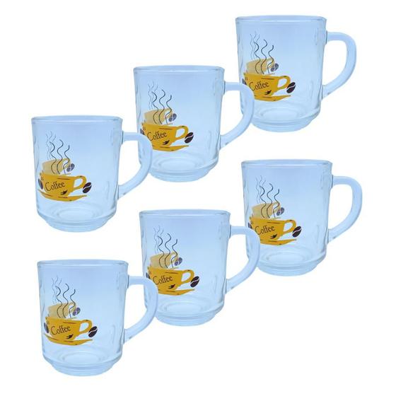 Imagem de Kit 6 Caneca Xicara Copo Vidro Café Chá Alça 250ml Amarelo