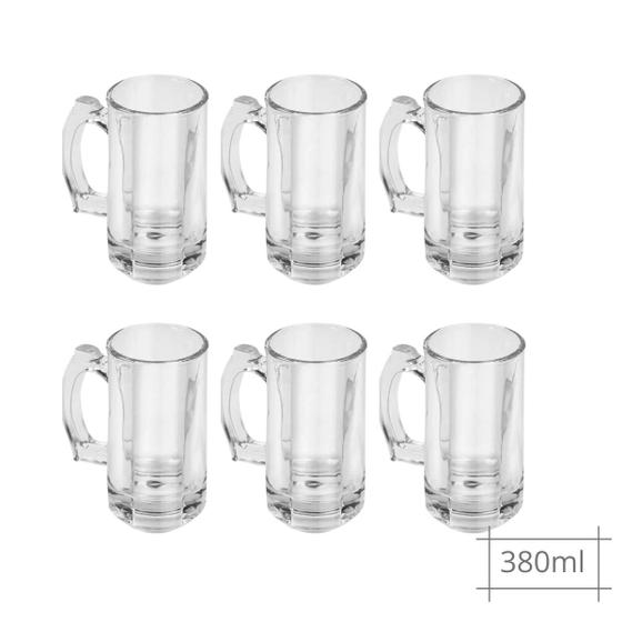 Imagem de Kit 6 Canecas 380ml Cerveja Chopp Vidro Resistente 0 Grau