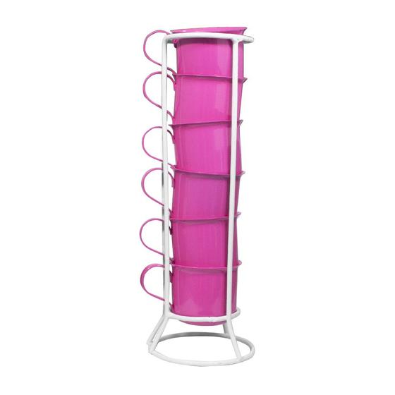 Imagem de Kit 6 Canecas De Alumínio Esmaltado Com Suporte Rosa 180ml