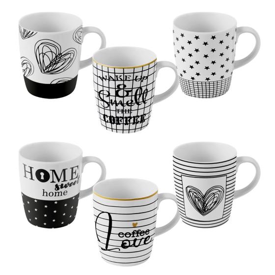 Imagem de Kit 6 Canecas de Porcelana para Chá e Café Diversas - 230ml