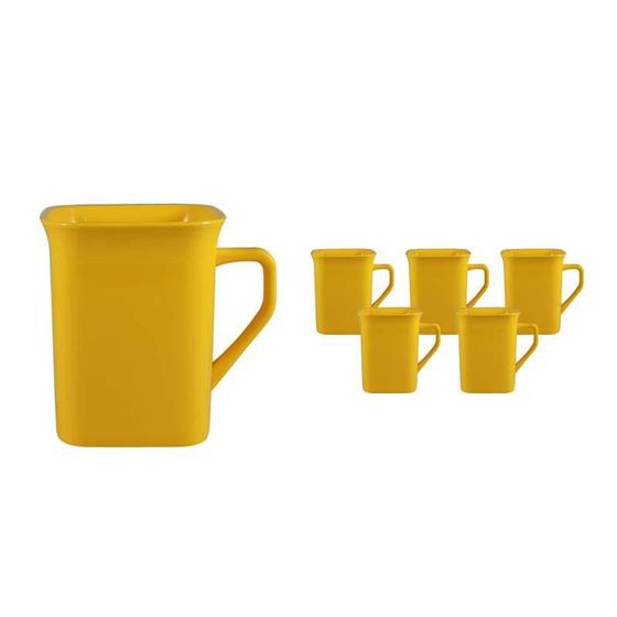 Imagem de Kit 6 Canecas Quadrada Amarelo 250Ml Plástico Premium