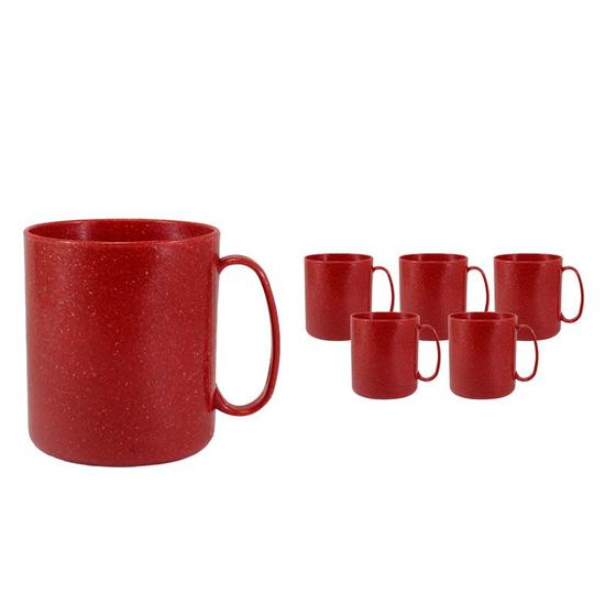 Imagem de Kit 6 Canecas Redonda Fibra Madeira Vermelho 400Ml