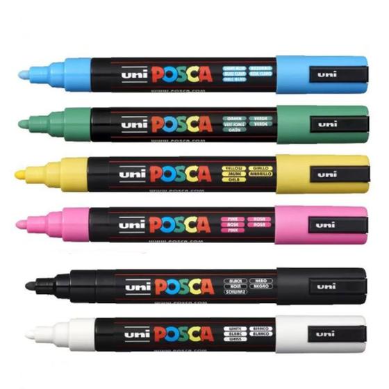 Kit 6 Caneta Posca Marcador PC-5M Cores Basicas Uni Ball Menor preço em Kit 6 Caneta Posca Marcador PC-5M Cores Basicas Uni Ball