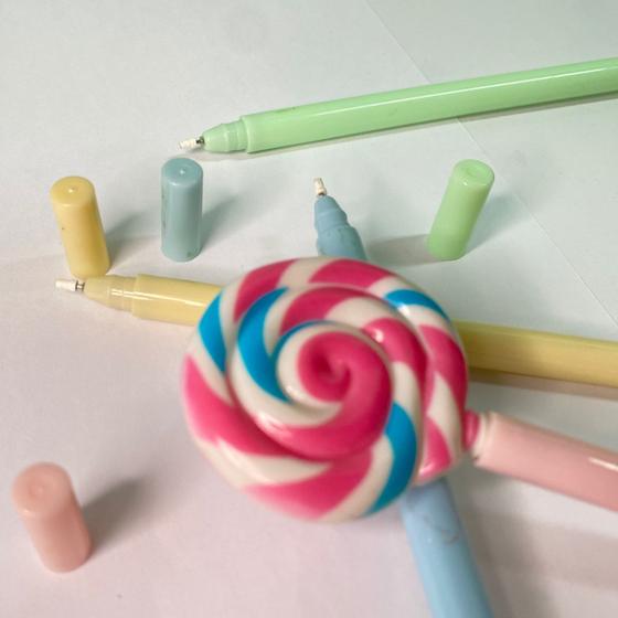 Imagem de kit 6 canetas de formato de pirulito super fashion para tarefas escolares