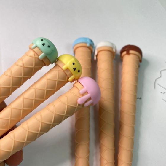 Imagem de Kit 6 canetas formato de casquinha de sorvete fofas e divertidas