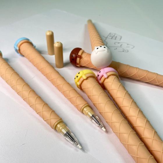 Imagem de Kit 6 canetas formato de casquinha de sorvete fofas e divertidas
