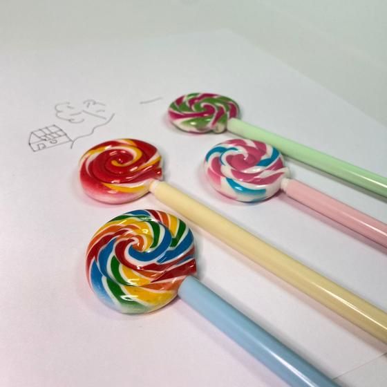 Imagem de Kit 6 canetas formato de pirulito fofas e divertidas