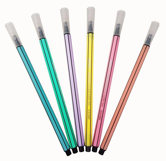 Imagem de Kit 6 canetas ponta fina hidrográfica 0.4mm - cores pastéis