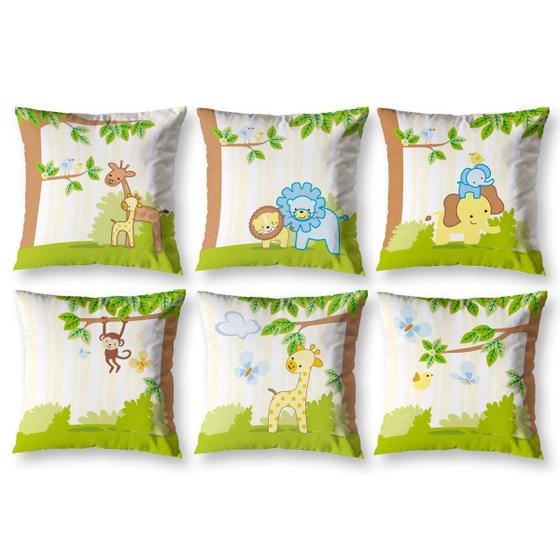 Imagem de Kit 6 Capa De Almofada Estampadas Infantil 40X40 Zíper Selva