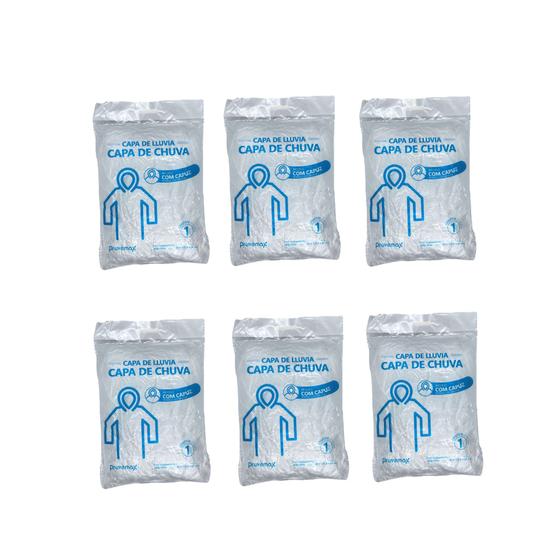 Imagem de KIT 6 Capa de Chuva Transparente C/Capuz  S/Elástico no Punho - PREVEMAX