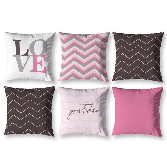 Imagem de Kit 6 Capas De Almofada 40Cm X 40Cm Estampadas Chevron Rosa