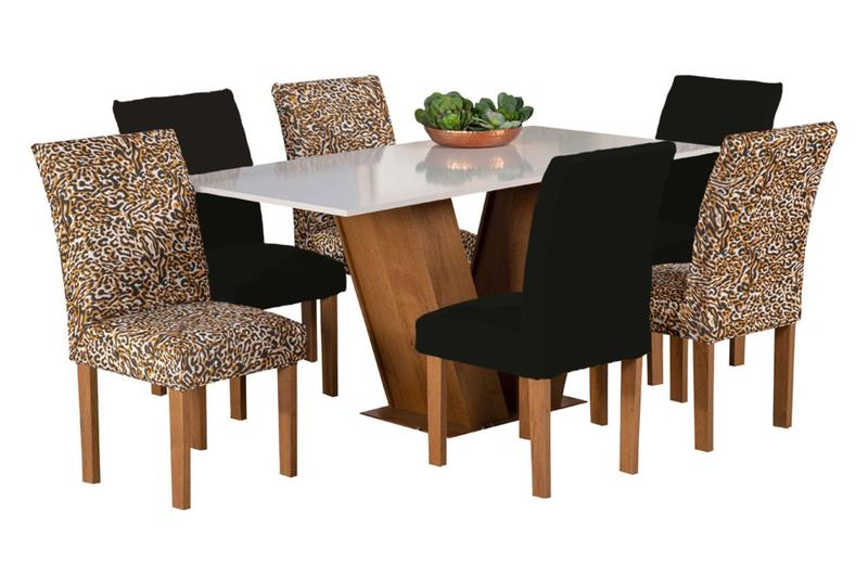 Imagem de Kit 6 Capas de Cadeira de Jantar mista esmtampada Luxo Decoração Elegante