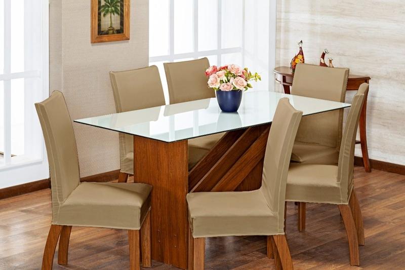 Imagem de Kit 6 Capas de Cadeira Estofada Sala de Jantar Moderna Malha Helanca com Elastano Macia e Confortável