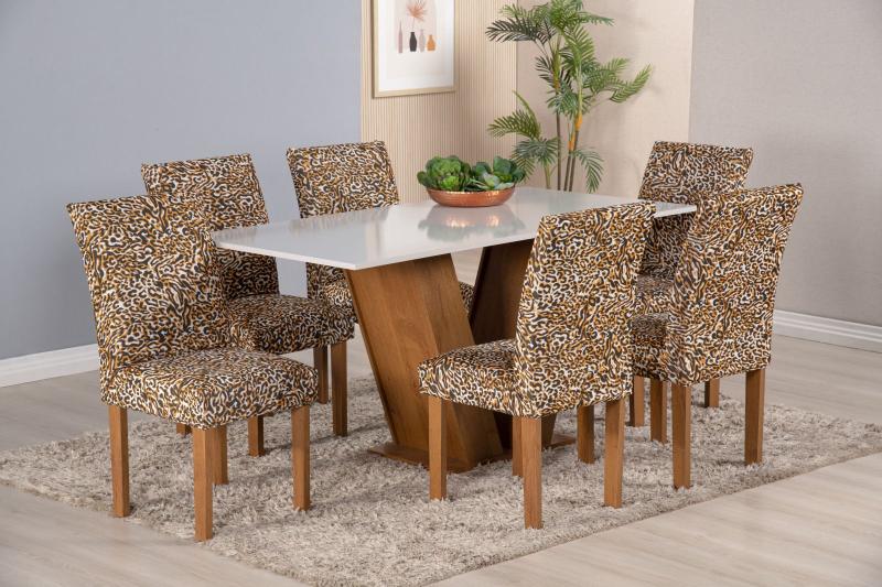 Imagem de Kit 6 Capas Para Cadeira Jantar Com Elástico Malha Estampada Onça