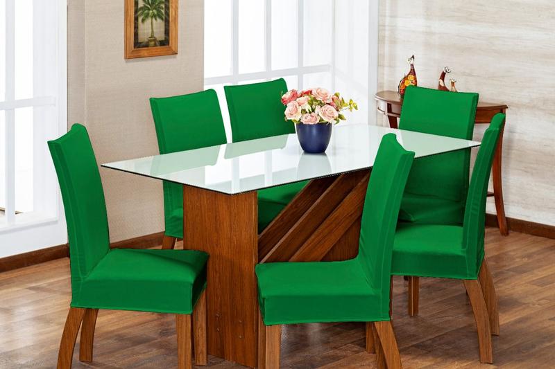 Imagem de Kit 6 Capas Para Cadeira Jantar Malha Com Elástico Verde