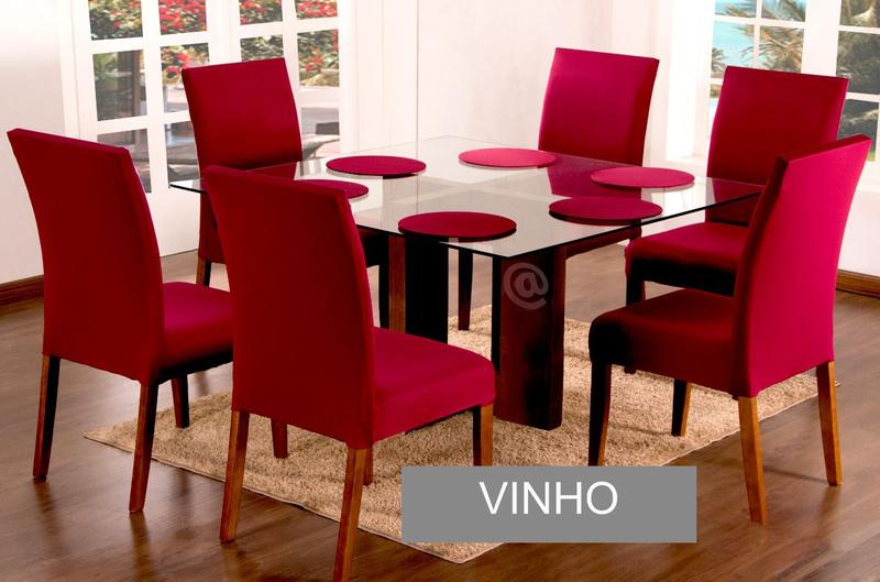 Imagem de Kit 6 Capas para Cadeiras Jantar Malha com elástico Vermelho