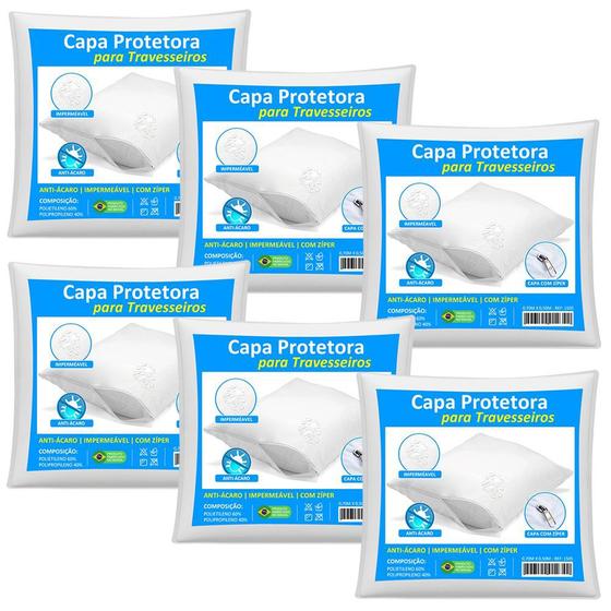 Kit 6 Capas Travesseiro Impermeável Branca 50cm x 70cm Com Zíper e HipoAlergênico Menor preço em Kit 6 Capas Travesseiro Impermeável Branca 50cm x 70cm Com Zíper e HipoAlergênico