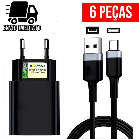 Imagem de Kit 6 Carregador Rapido Tipo C USB Cabo Super Rapido 2.4A