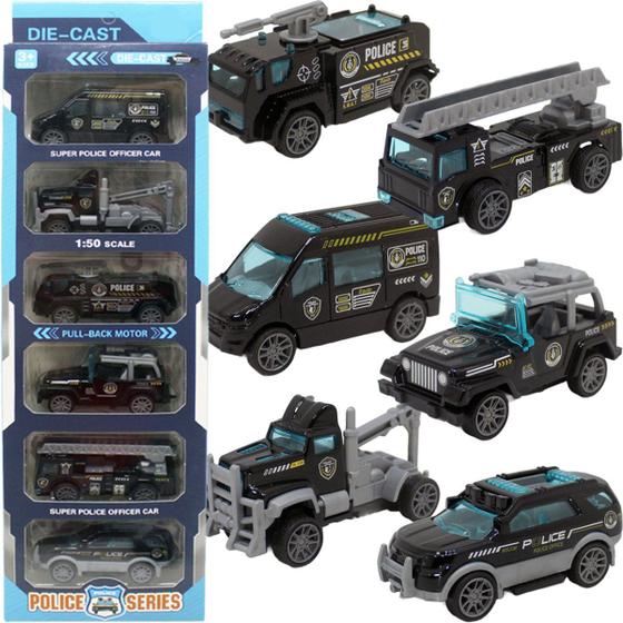 Imagem de Kit 6 Carrinhos De Brinquedo Polícia Miniatura Colecionável