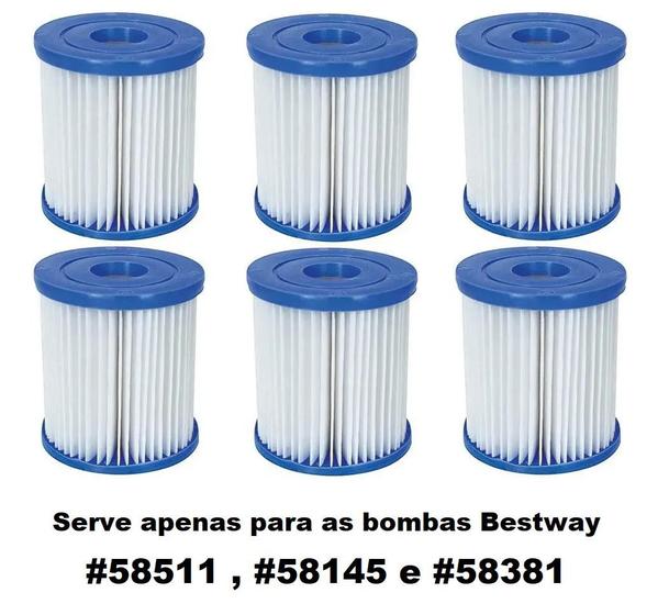 Imagem de Kit 6 Cartuchos para Bomba Filtrante Bestway 1249 LH Modelo I 58093 (três packs)
