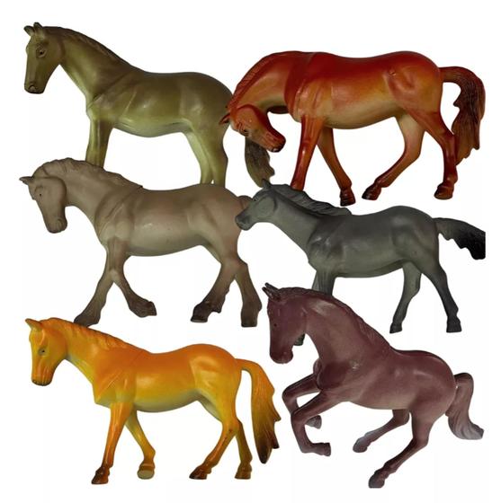 Imagem de Kit 6 Cavalos Miniatura Animal Brinquedo de borracha