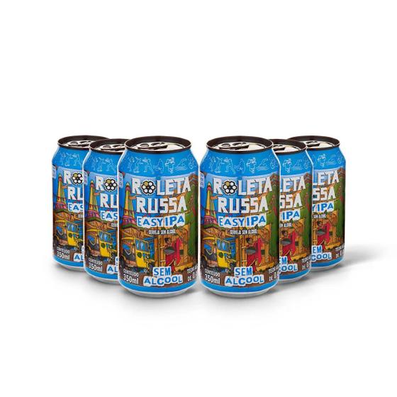 Imagem de kit 6 Cerveja Roleta Russa Easy Ipa Sem Álcool Lata 350ml