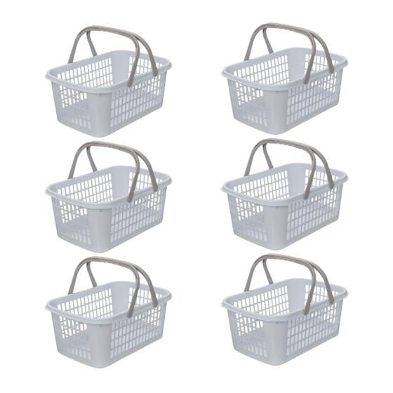 Imagem de Kit 6 Cesta Cestinha Plástica Supermercado Compras 9L c/ Alça Resistente Leve Mulituso Portátil