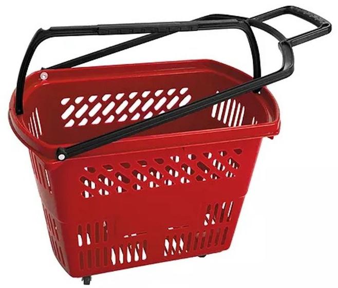 Imagem de KIT 6 Cestas Cestinhas Carrinho Compras Com Rodas Rodinhas 30Lts