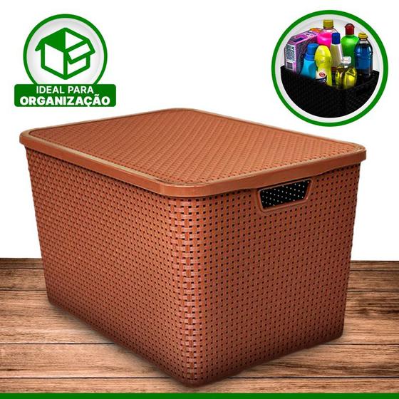 Kit 6 Cesto Caixa Organizadora Rattan Com Tampa 15 Litros Preto Marrom Branco Empilhável Menor preço em Kit 6 Cesto Caixa Organizadora Rattan Com Tampa 15 Litros Preto Marrom Branco Empilhável